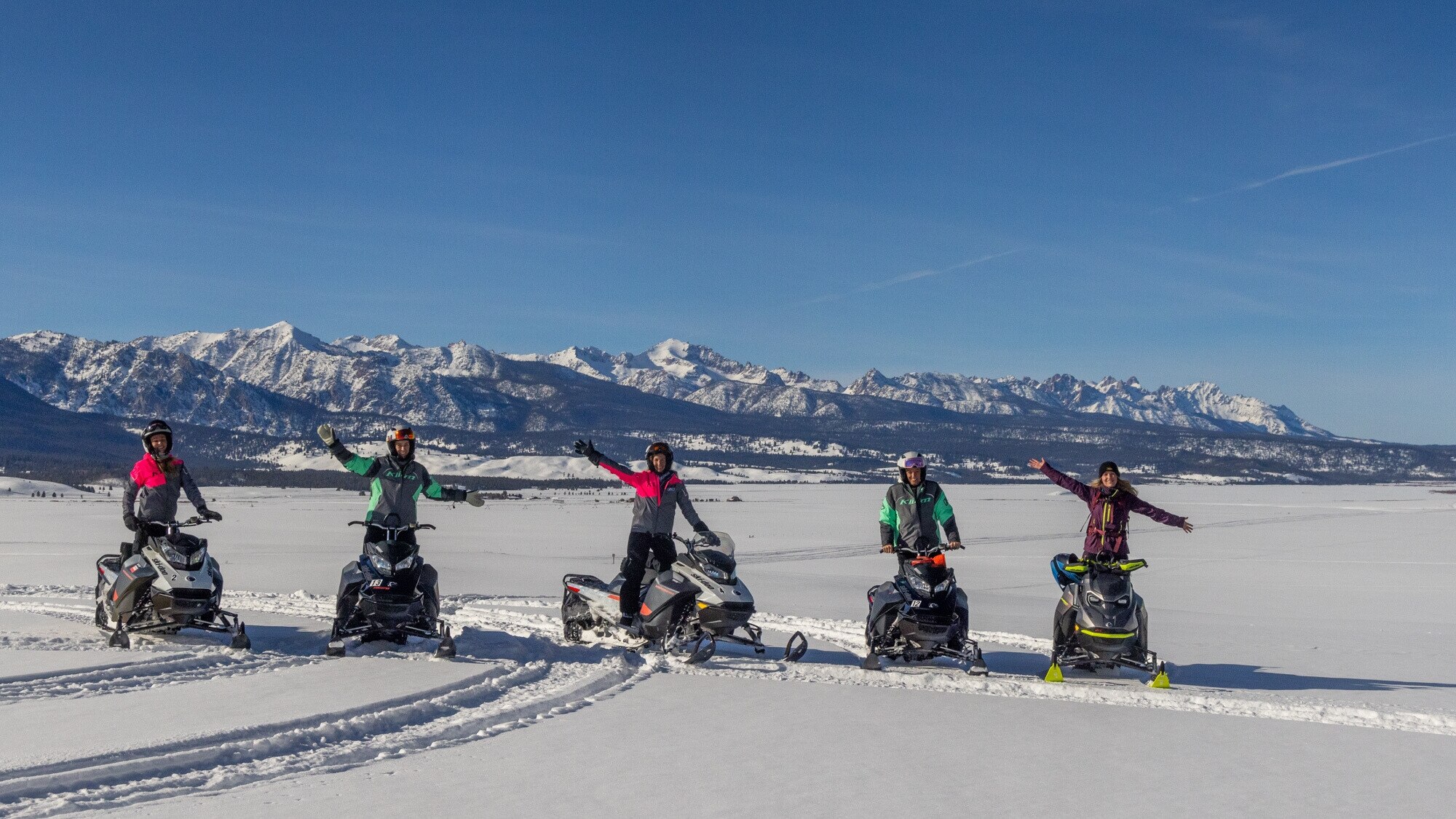 group of women at a backcountry ski-doo clinic