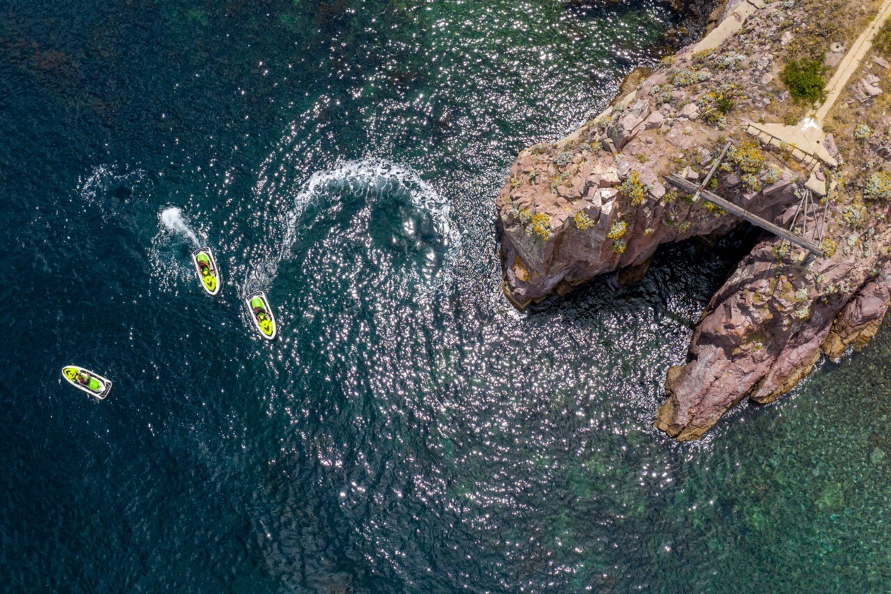 aerial view of sea-doo riders near Catalina